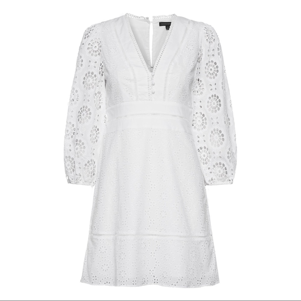 NWOT BANANA REPUBLIC Eyelet Puff-Sleeve Mini Dress - Picture 2 of 13